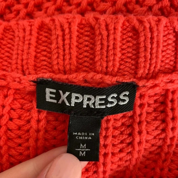 Express Neon Pink Boxy Crop Tight Knit Pullover Sweater Medium Women’s - Picture 7 of 9